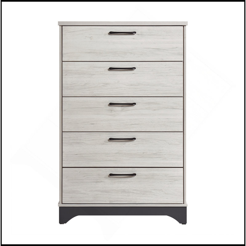 Commode de chambre contemporaine à 2 tiroirs en chêne blanc et gris à 5 tiroirs avec 1 tiroir