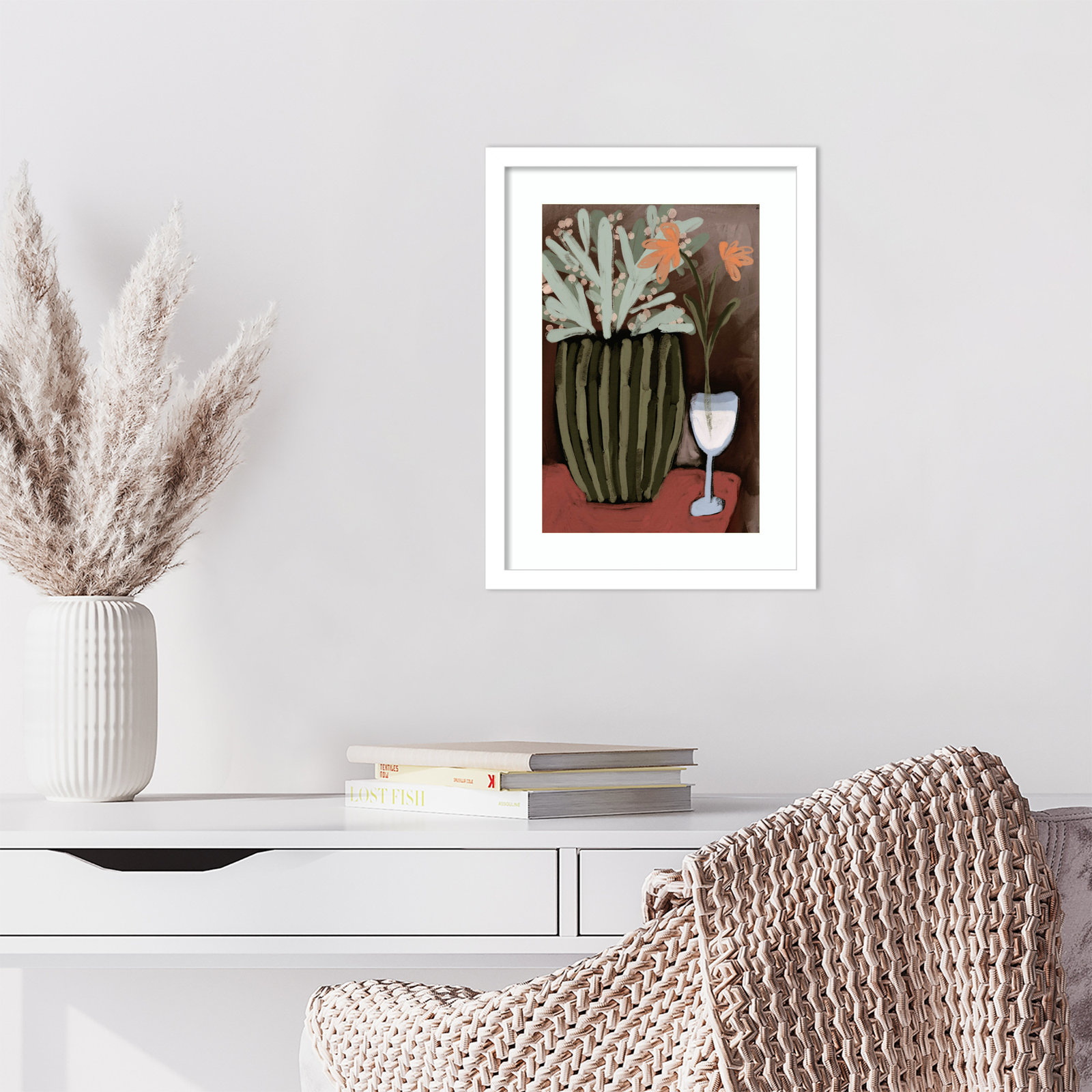 Floral Still Life No 4 by Treechild Wood Framed Wall Art Print, White, 17" H x 13" W