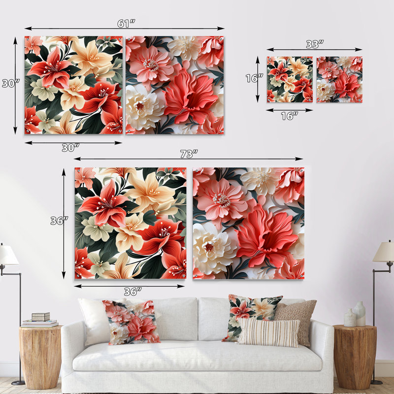 «Subdued Coral Tropical» - Ensemble d'art mural en verre acrylique Coastal Tropical, H 16 po x l 33 po