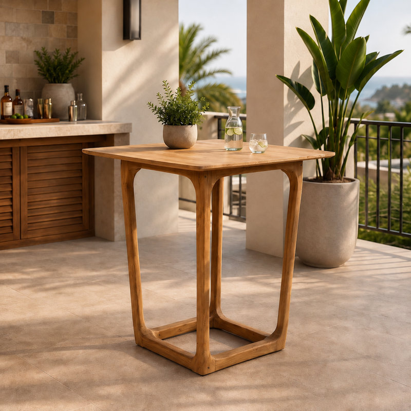Table de bar carrée en teck pour terrasse extérieure, 99 cm x 99 cm