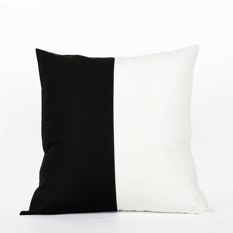 Striped Printed Cotton Throw Pillow Covers - Decorative Pillow Covers, Onyx Black & OffWhite