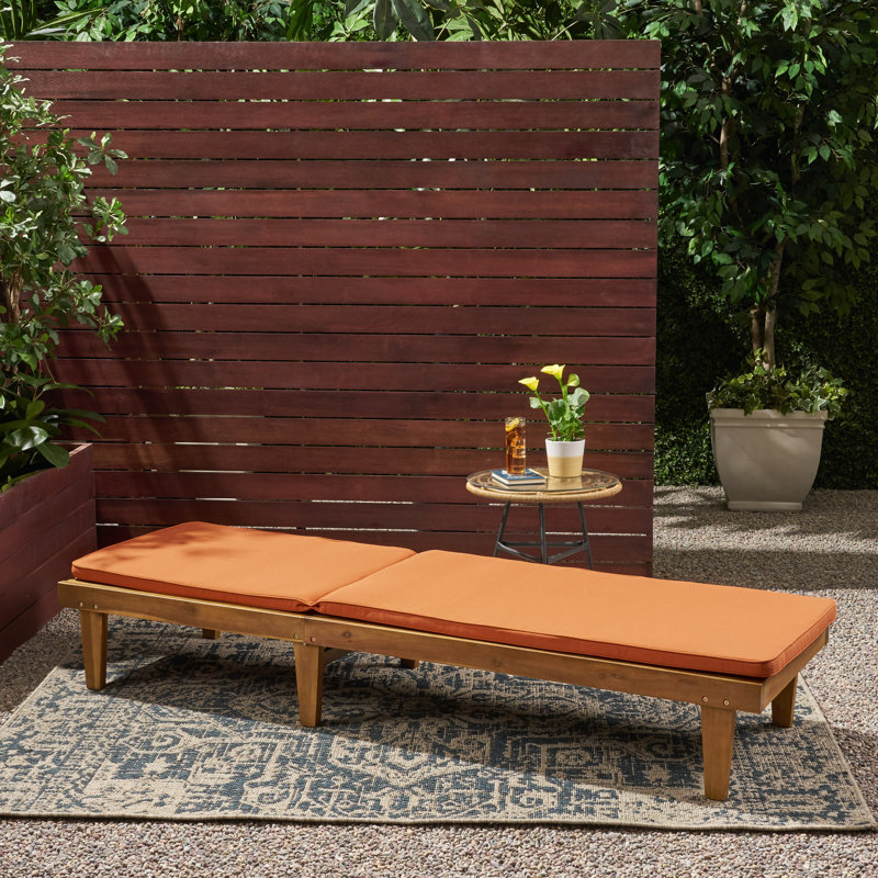 Chaise longue inclinable avec coussin Moulton, Coussin orange cadre/rouille teck