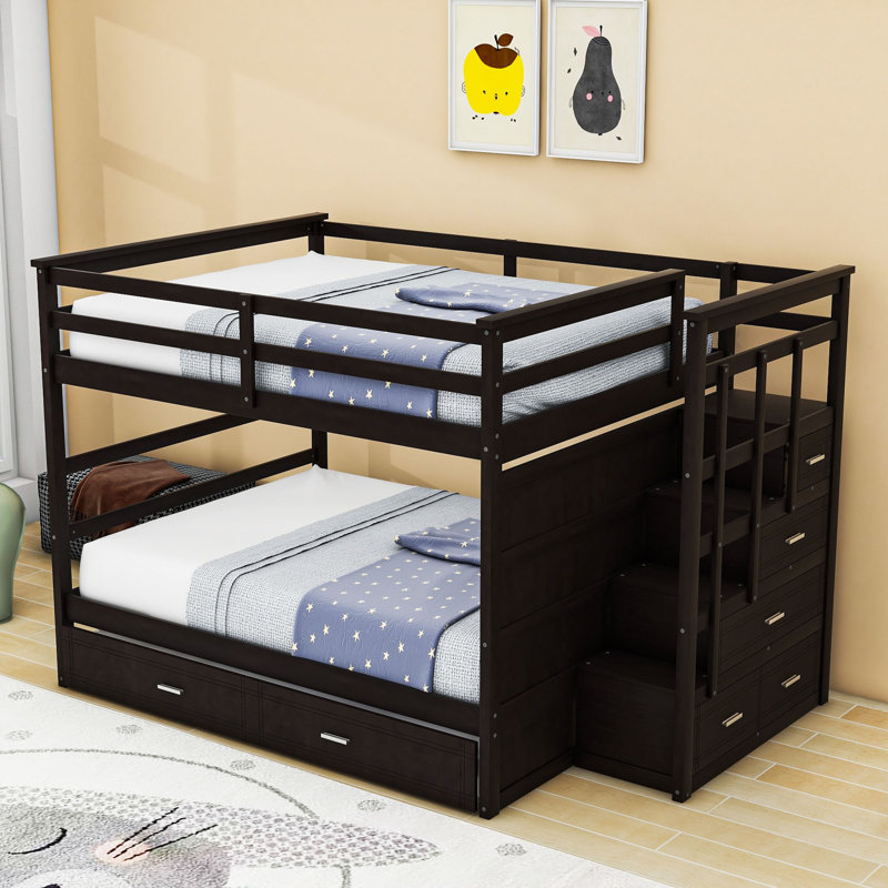Bunk Bed With Storage Drawers And Twin Trundle, Full Over Full, Espresso