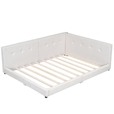 Upholstered Full Platform Bed with USB Ports, Linen Fabric, Modern Bedroom Furniture