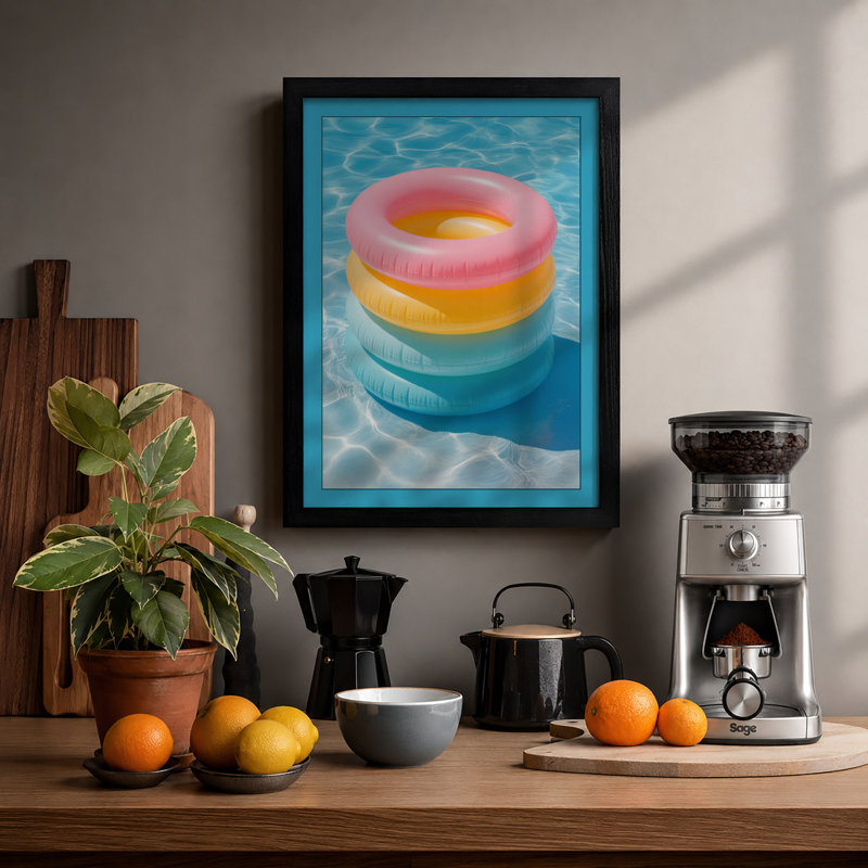 Stacked Pool Rings Modern - Framed Print, A1 - 84.1 x 59.4 cm, Black