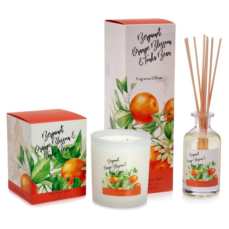 Bath & Body Scented Candle & Diffuser Set - 300g/170ml - Bergamot, Orange Blossom & Tonka Bean - 2pc
