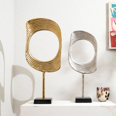 Sculpture | Aluminum Ring Figurines on Black Stand-Set of 2