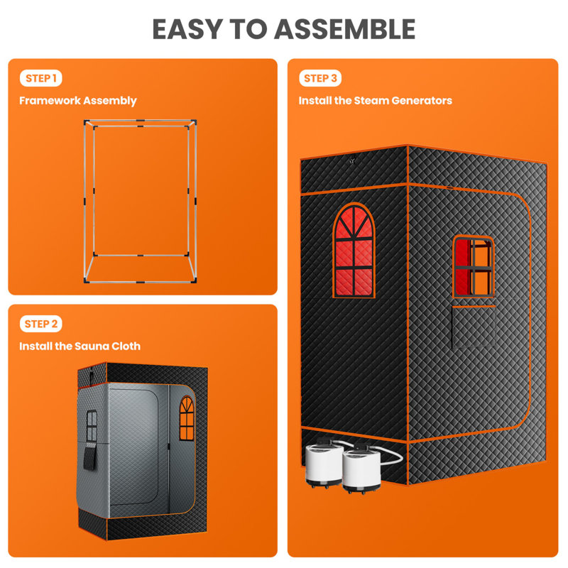2 Person Full Body Portable Steam Sauna Tent, Home Spa Insulated Sauna Box with Dual Steamers, 2 Folding Chairs, Triple Windows & Practical Hooks
