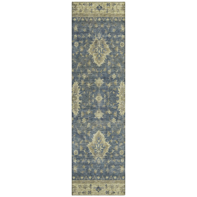Machine Washable Indoor/Outdoor Xhevrie Blue Rug, Runner 2'3" x 7'6"