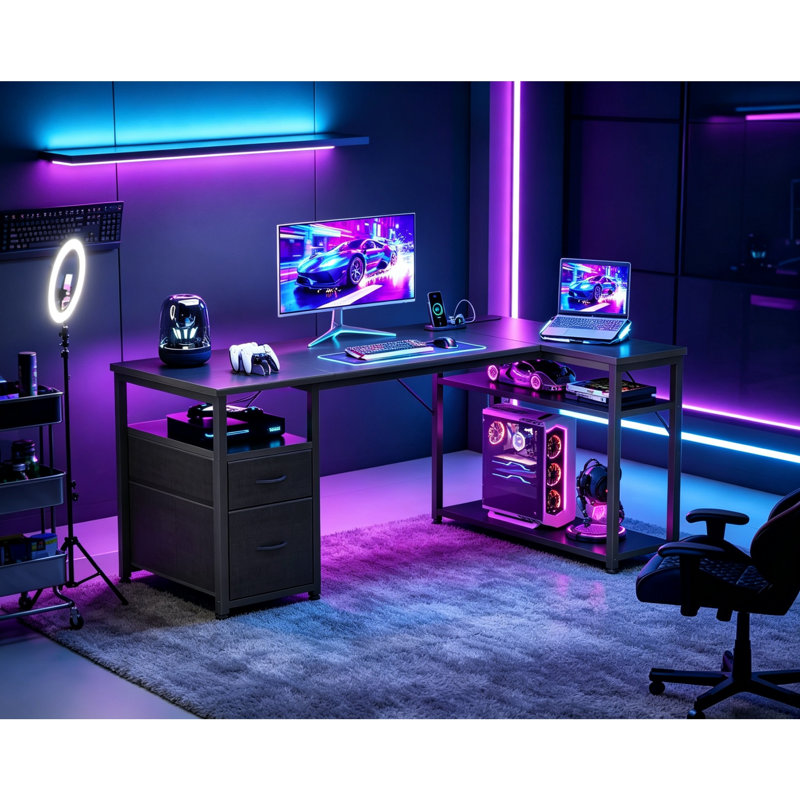 L-Shaped Iron Computer Desk