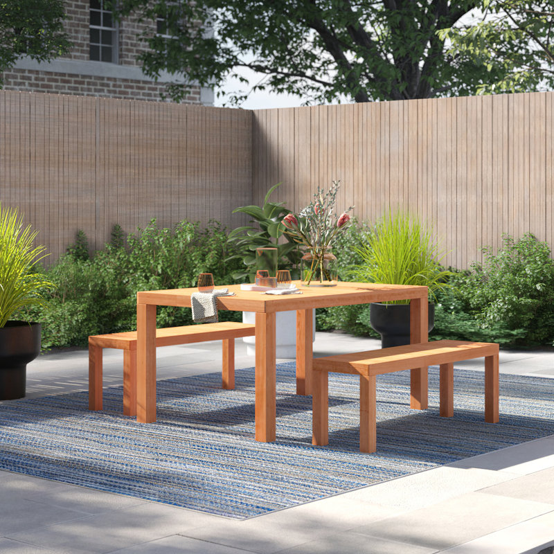 4 - Person Wood Patio Dining Set with Rectangular Table, Natural