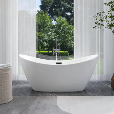 59 In. X 31 In. Acrylic Freestanding Soaking Bathtub With Center Drain In Glossy White