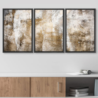 «Minimal Brown White Paint Stroke Collage Abstract Shapes Modern Art Decor on Canvas», reproduction de 3 pièces
