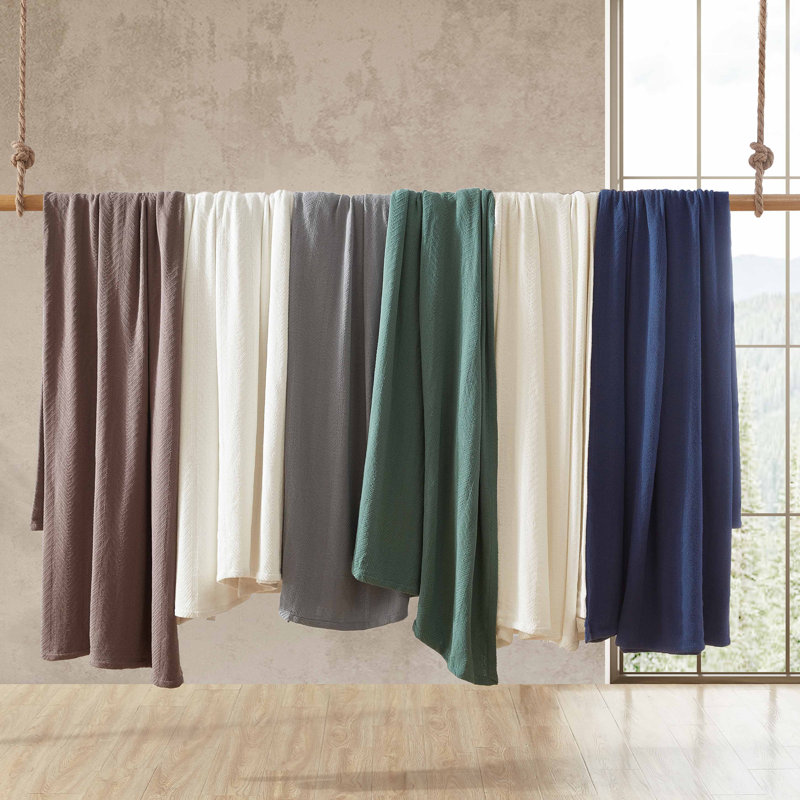 Herringbone Weave Cotton Twin Blanket in Bone - Reversible and Machine Washable