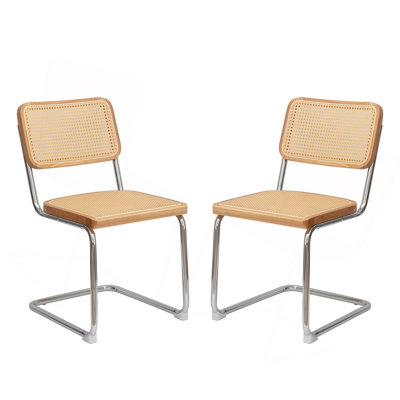 Stylish Velvet Rattan Dining Chairs Set Of 2 With Chrome Legs, Ideal For Modern And Contemporary Spaces.