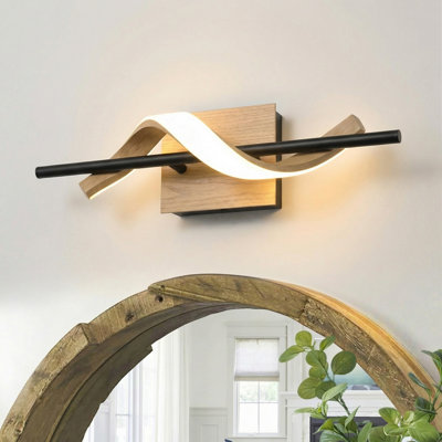 17.5''W Dimmable LED 3CCT(Warm Yellow/Natural White/Cold White) Adjustable Water-transferred Wood Grain Iron and Aluminum Vanity Lighting