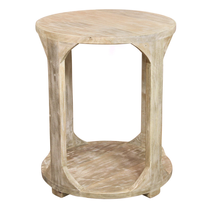 Keyston Round End Table With Shelf,  Natural Wood