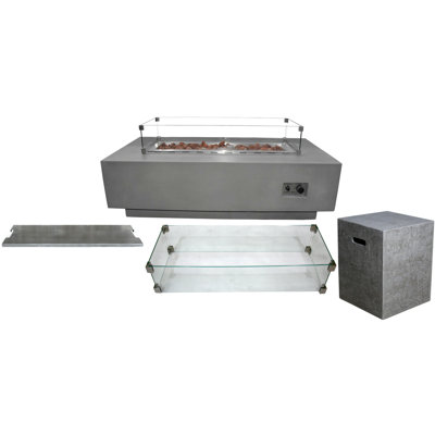 Elementi Rectangle Concrete Propane Smokeless Fire Pit Table