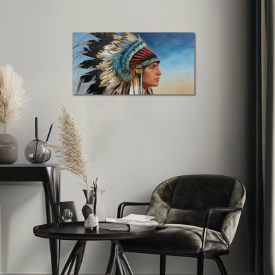 Crosslin Wall Art - peinture sur toile vibrante de coiffe indienne pour décoration intérieure, reproduction d'art artistique pour le salon et le bureau, toile tendue avec cadre robuste, 20 po x 40 po