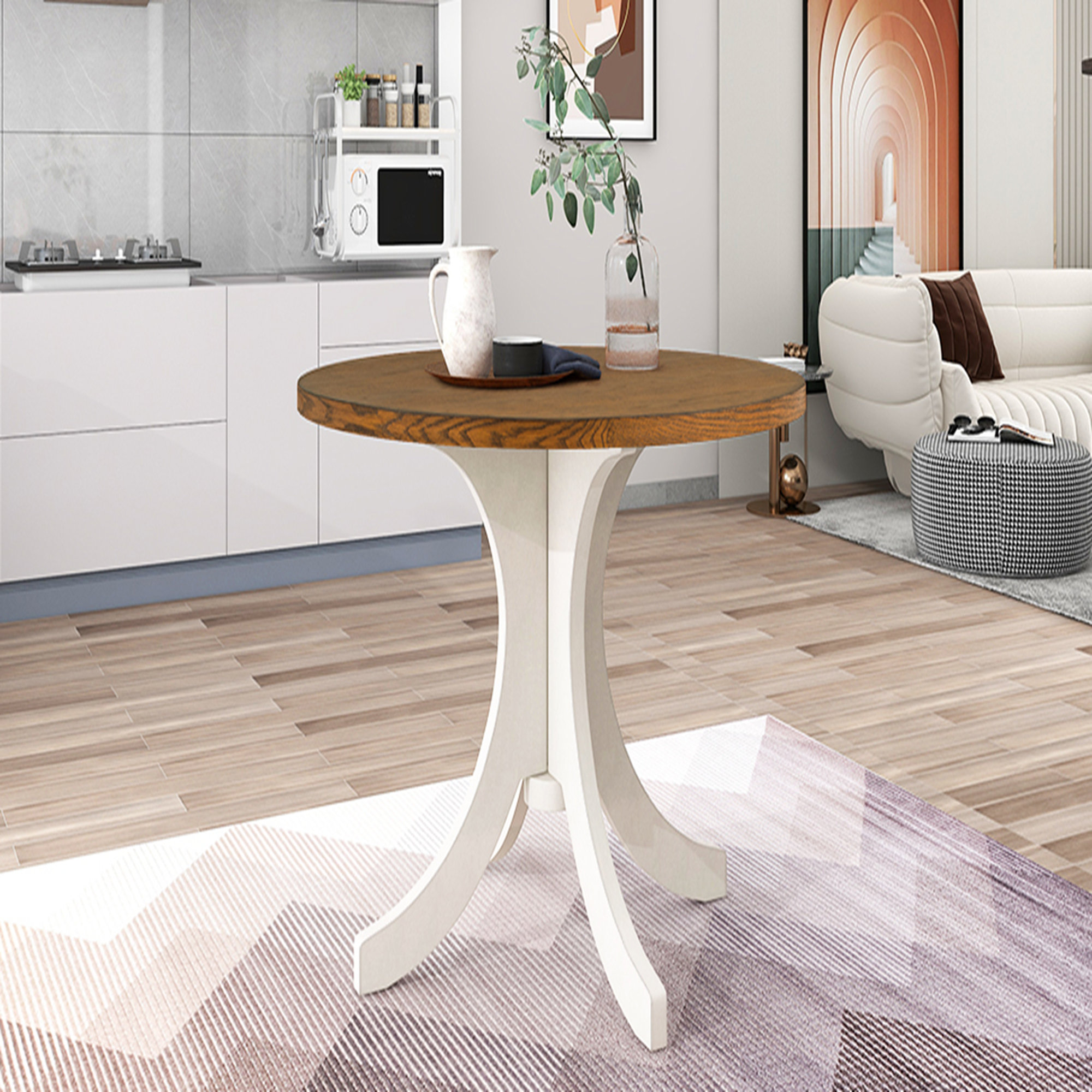 George Oliver Mid-Century Solid Wood Round Dining Table for Small ...