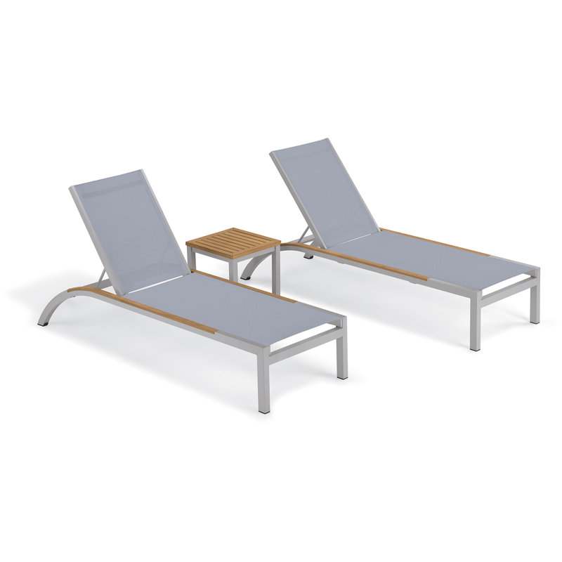 Ensemble de chaises longues inclinables 26,25 po avec table Saleem, Ardoise