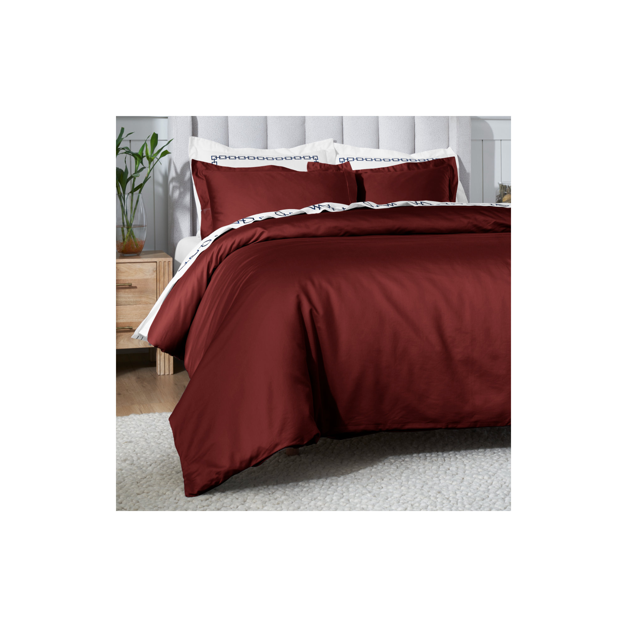 Cotton Duvet Cover Set, Twin Duvet Cover + 2 Standard Shams, Burgundy