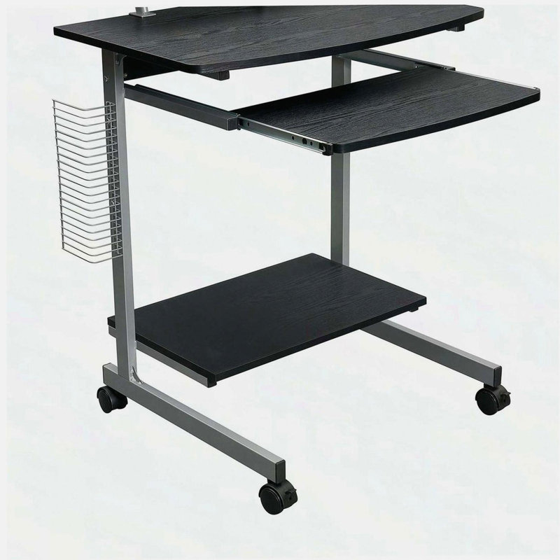 Chariot d'ordinateur compact avec rangement, espresso