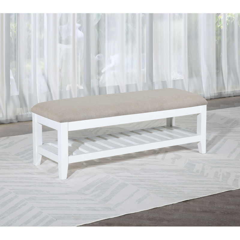 Bexhill Upholstered Rectangular Bench with Shelf White