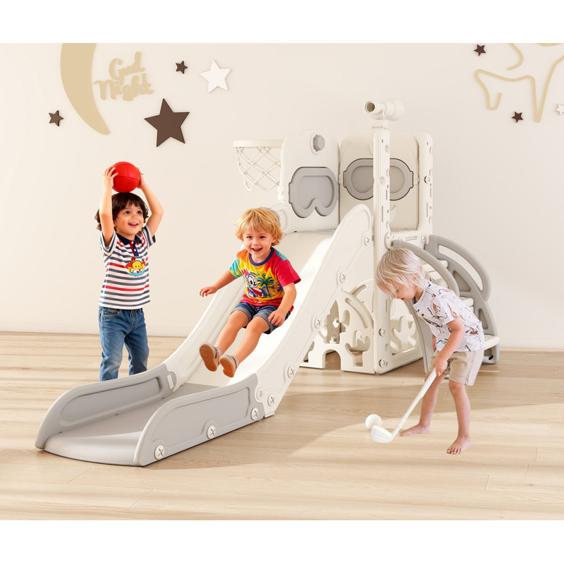 Glissade 7 en 1 pour tout-petits, structure de jeu intérieure/extérieure, 1 à 3 ans, avec structure d'escalade et panier de basket.