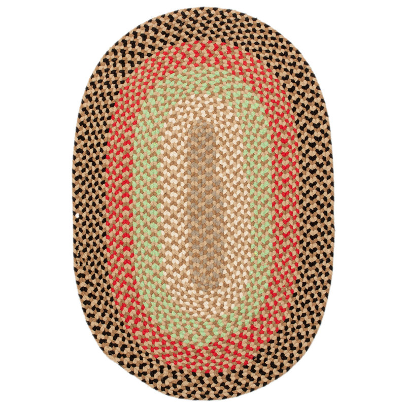 Farmhouse Braided Cotton Earthtone Area Rug, Oval 7' x 9'