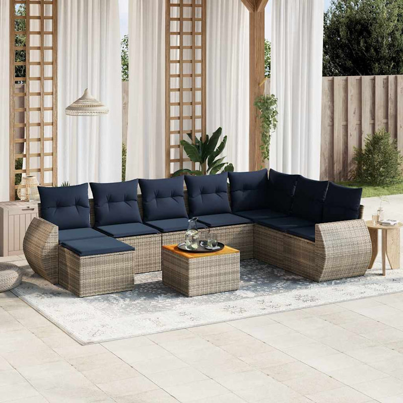  Ensemble de canapé de patio 9 pièces avec coussins en rotin de polyester gris