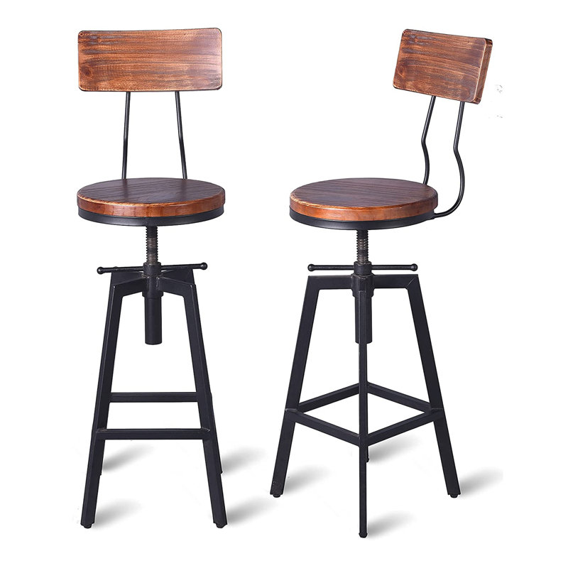 Borotice Swivel Adjustable Height Counter Stool with Metal Frame, 2, Black/Brown