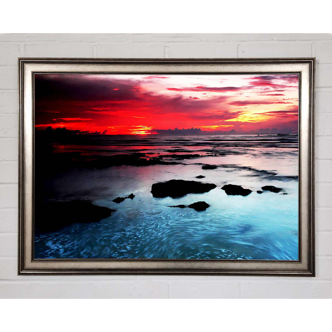 Gerahmtes Leinwandbild Lava Red Skies Over The Turquoise Ocean