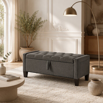 Ottoman with Storage, Storage Ottoman Bench with Safety Hinge 350 lbs Weight, Upholstered Entryway Bench with Seating for Bedroom, Living Room - Dark