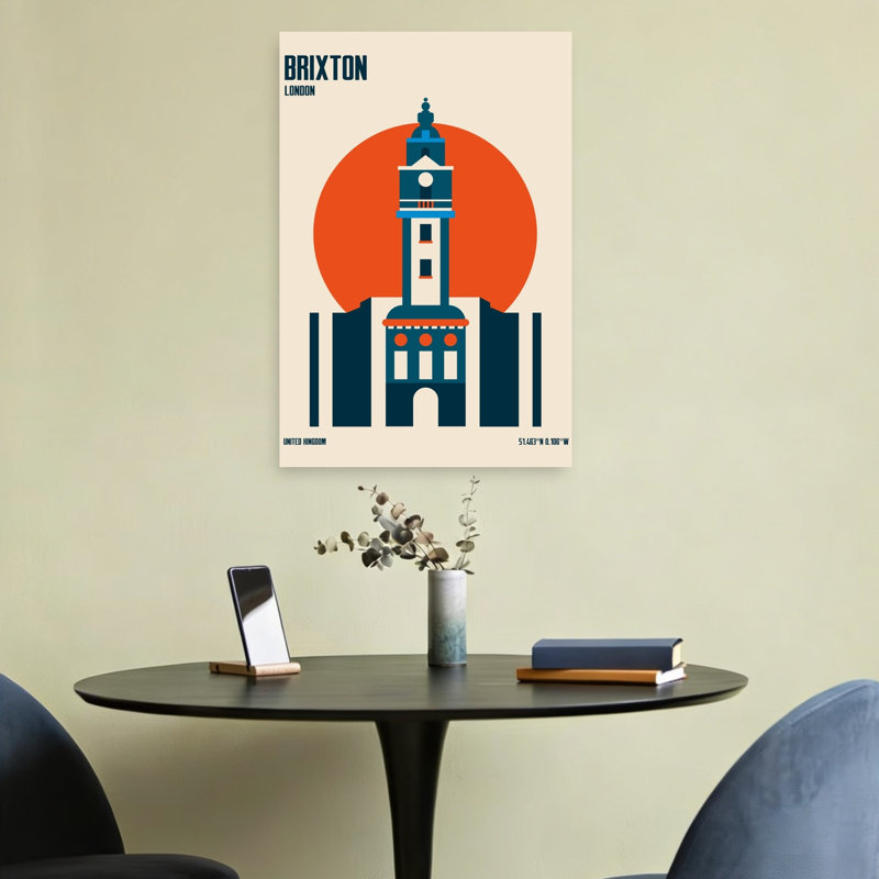 Brixton Clock Tower London Abstract Contemporary Architecture City Wall Art Print, 60.96cm H x 40.64cm W