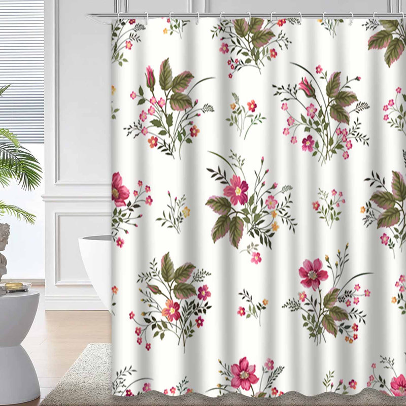 Rideau de douche imperméable à motif floral rose avec 12 crochets, L 72 po x l 78 po