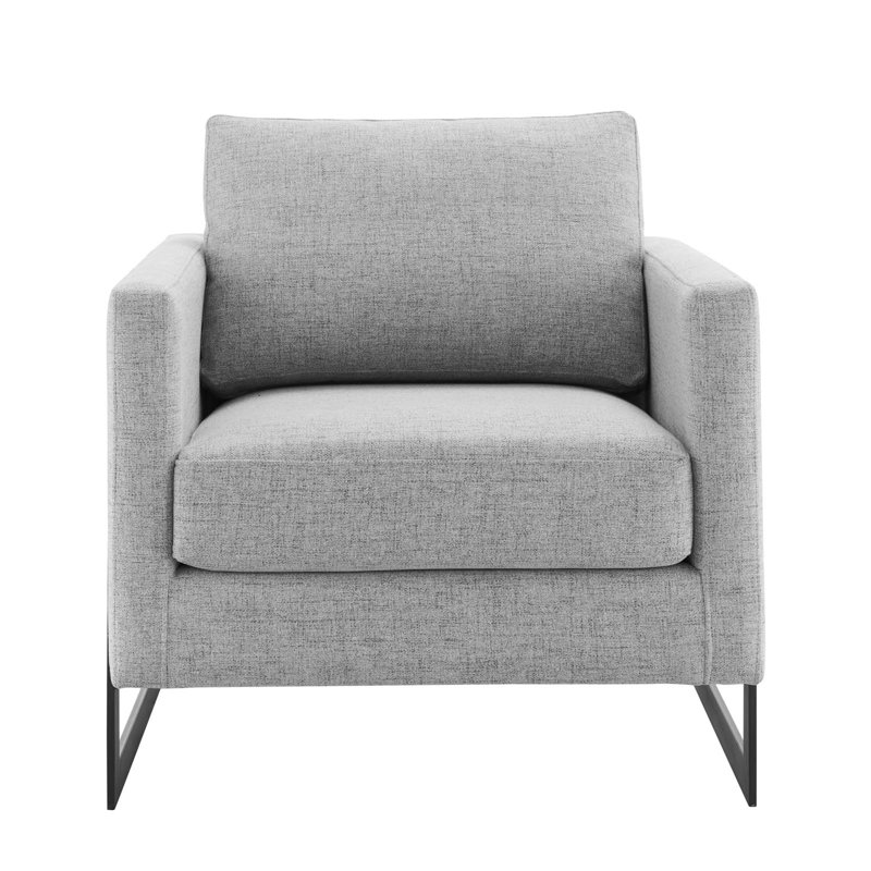 Fauteuil d'appoint en tissu Posse, Velours gris clair, Noir