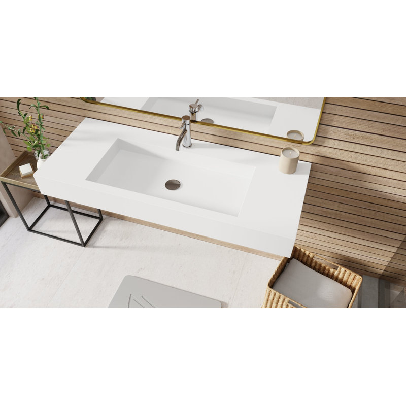 Badeloft 47.2" x 18.9" Rectangular Stone Resin Wall Mounted Bathroom Sink with Overflow WT-03-M in Matte White, Matte White