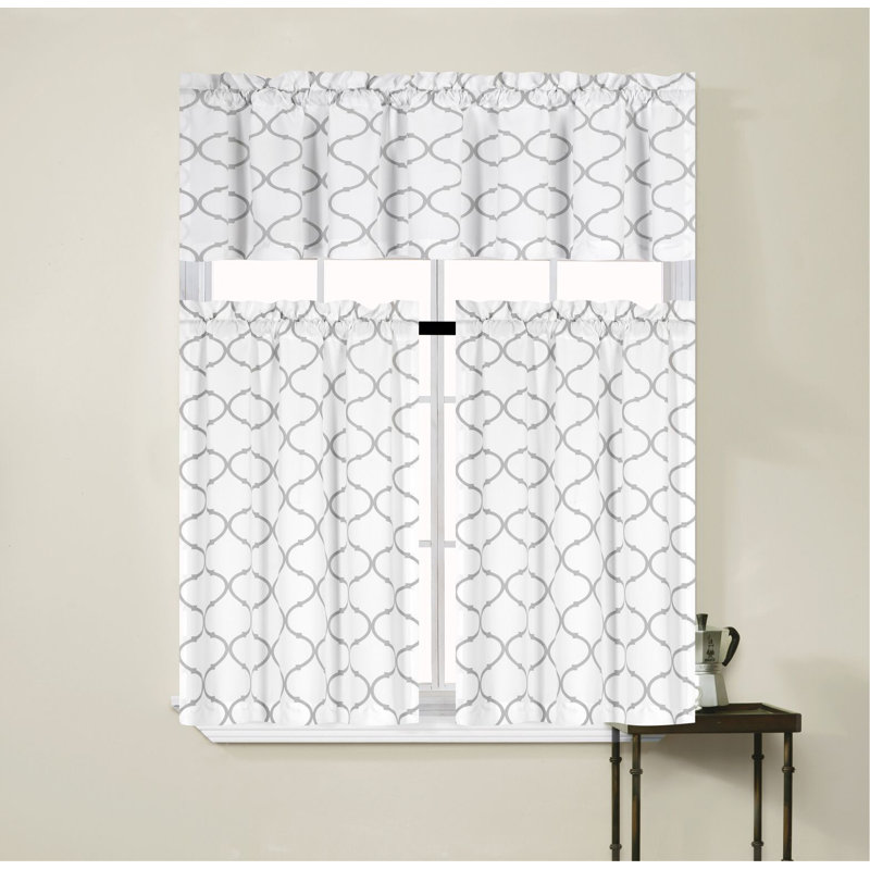 Ensemble de rideau de cuisine treillis Larocca, Gris