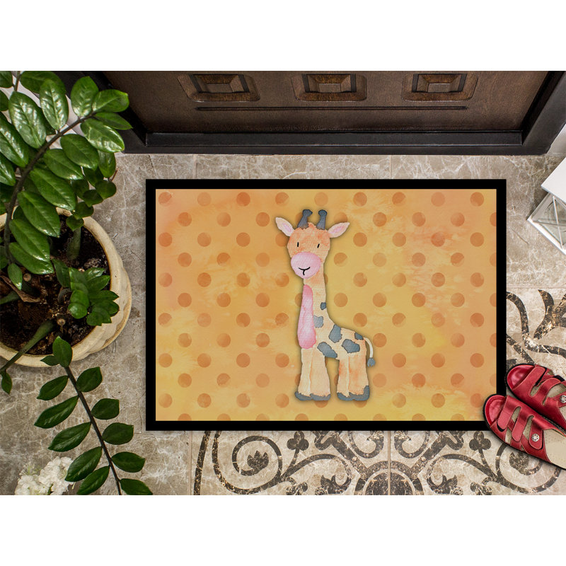 Tapis de porte d’extérieur anti-dérapant aquarelle giraffe Valor, H 0,2 po x l 36 po x P 24 po