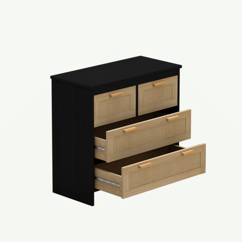 4 Drawers Rattan Cabinet,For Bedroom,Living Room,Dining Room,Hallways,Easy Assembly,, Black
