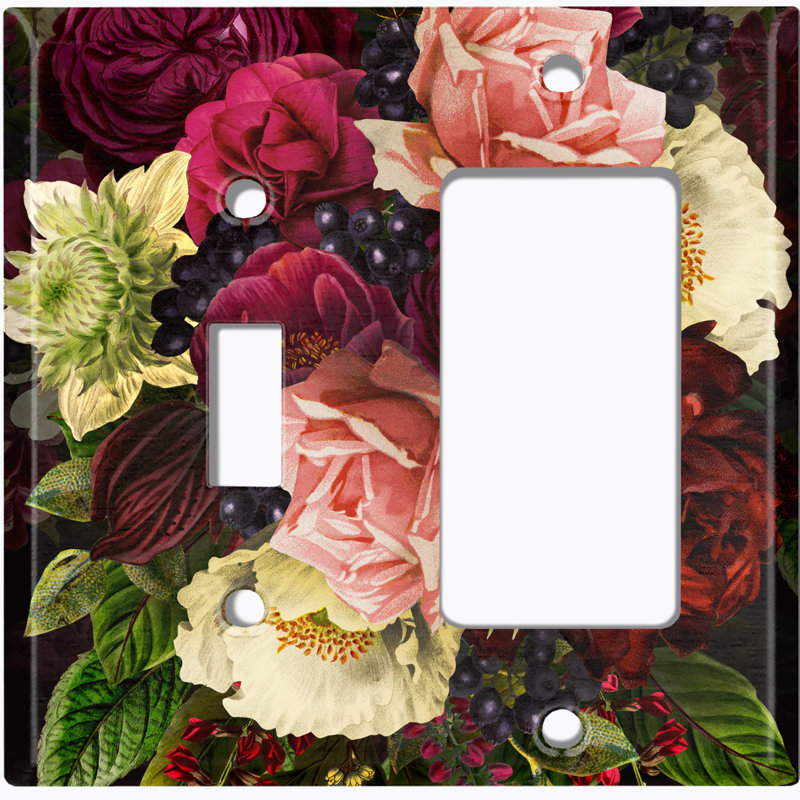 Plaque murale à 2 interrupteurs à bascule et bascule Flower Rose Red White