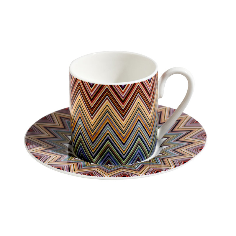Missoni Coffee Cup & Saucer ZIG ZAG Set of 2 in Luxury Box Jarris diam. 2.3in, H 2.5in, Cap. 4 oz, Saucer diam. 4.75in