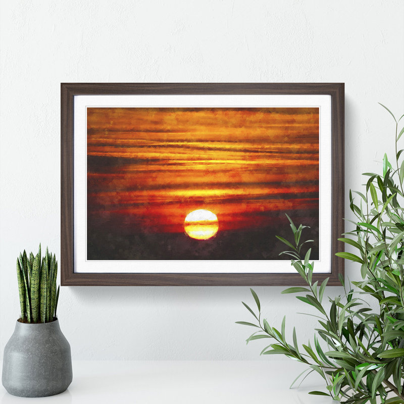 Orange Sunset - Picture Frame Painting Print, 33cm H x 45cm W x 2cm D, Walnut Framed