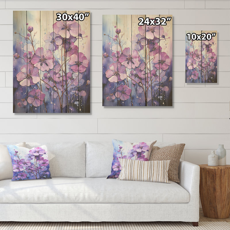 Mystique Allure I - Violets, panneau mural sur bois de pin naturel, H 20 po x l 10 po