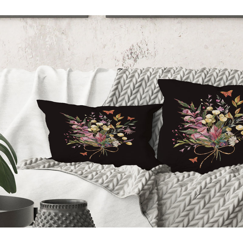 Rectangle, arrangement floral rétro avec fleurs sauvages d'été - Coussin décoratif imprimé traditionnel