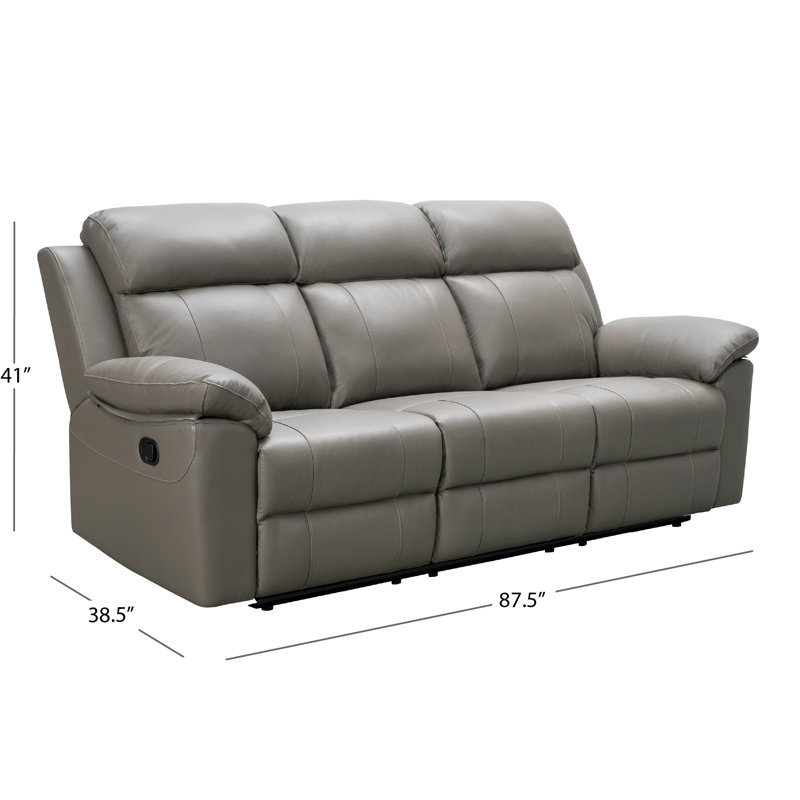 Avalee Upholstered 89.5'' Reclining Sofa, Gray Genuine Leather