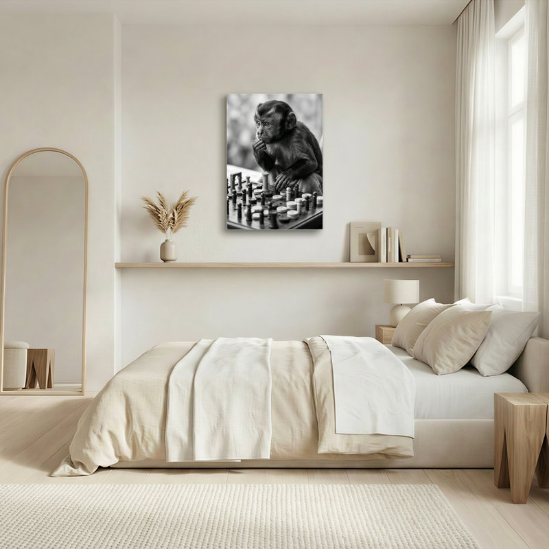 «Gallery Wrap», art mural sur toile pour le salon, la chambre à coucher, le bureau ou le vestibule - décoration murale décorative avec jeu d'échecs de singe