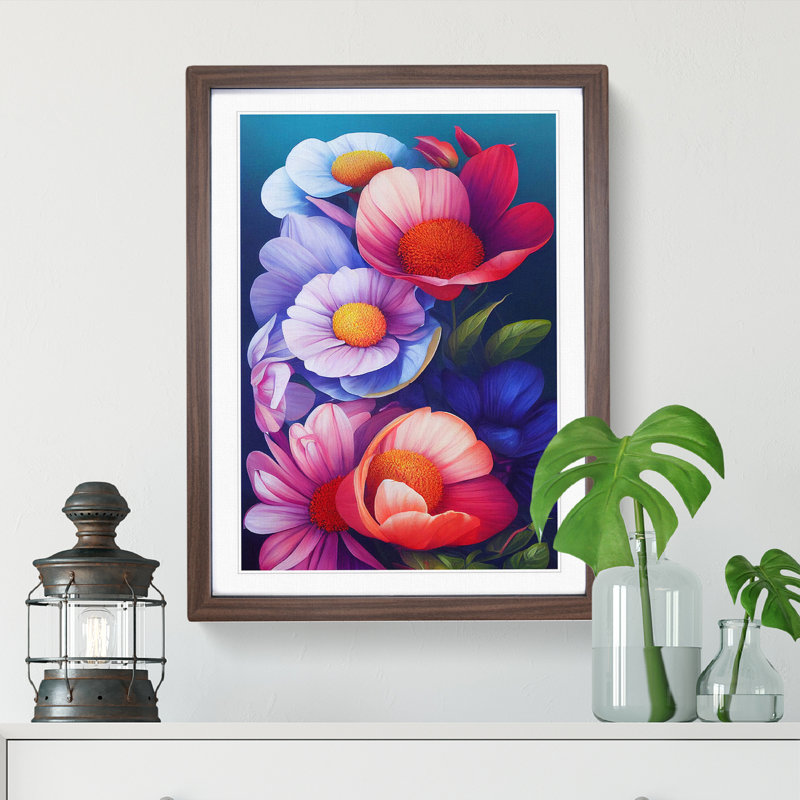 XV1022-1576X Colourful Flowers No.6 - Single Picture Frame Print, 64cm H x 46cm W, Brown