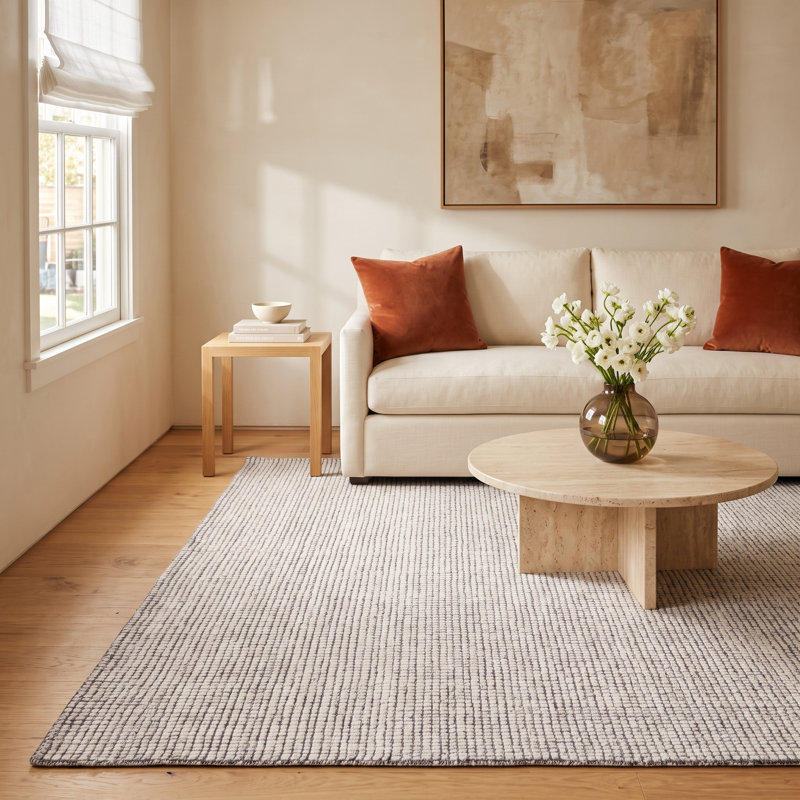 Rowe Handmade Tufted Ivory/Black Area Rug, Rectangle 8' x 10'
